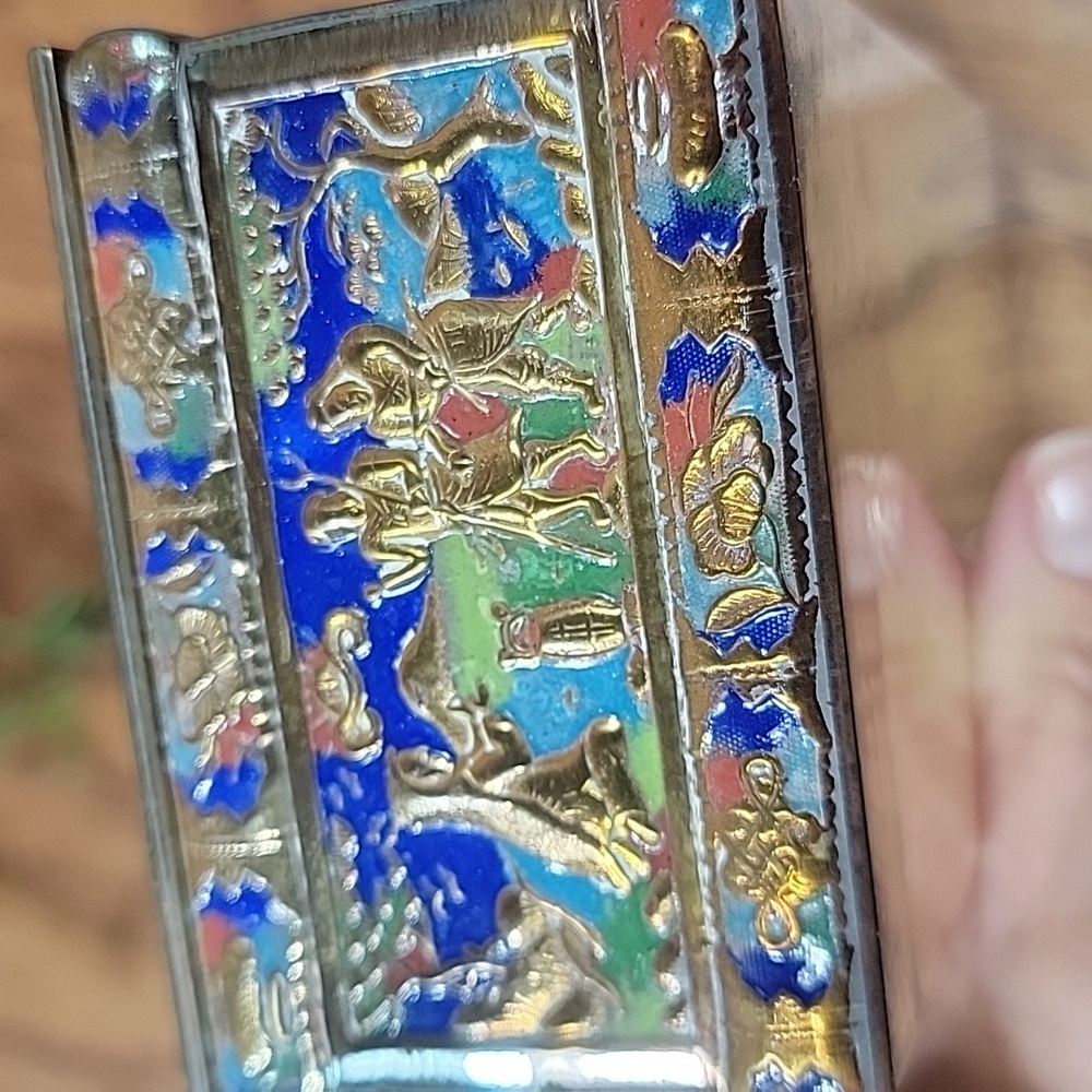Antique Cloisonne Brass Cigarette & Matchbox Holder - Picture 10 of 14